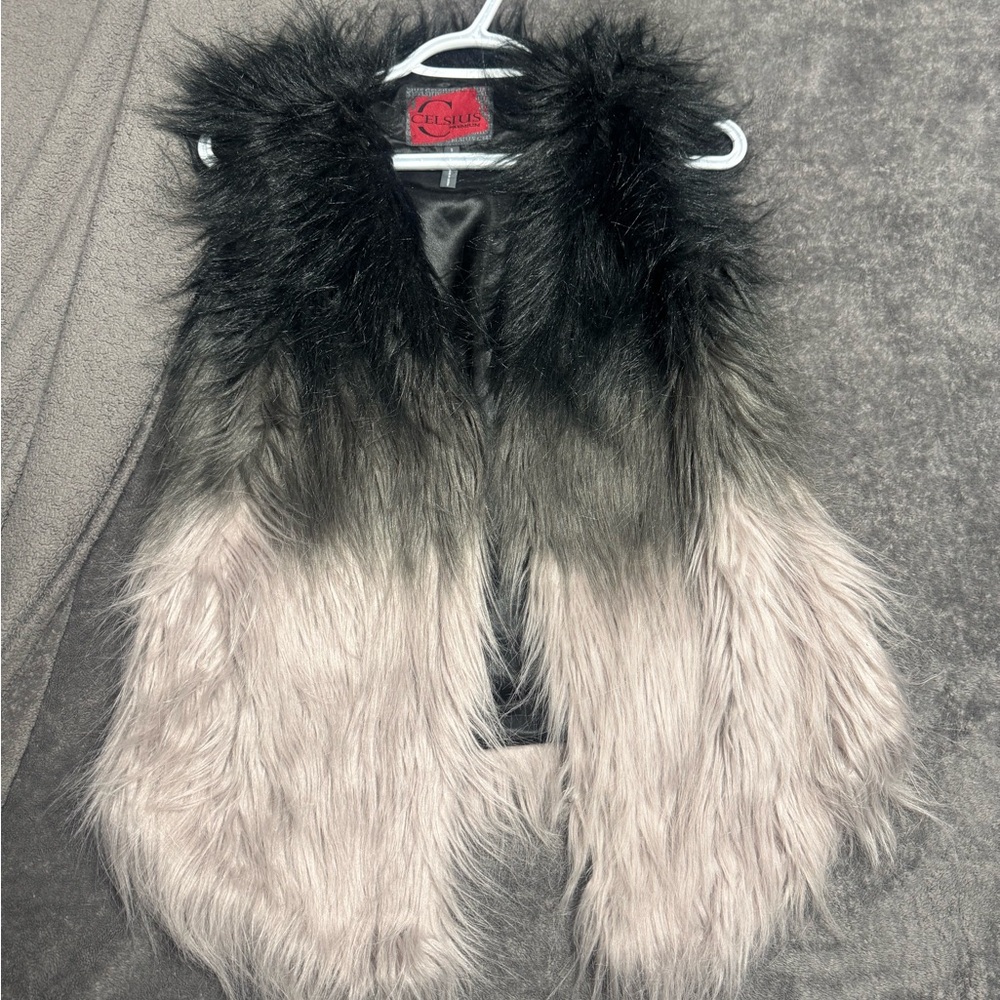 Black and Gray Faux Fur Vest